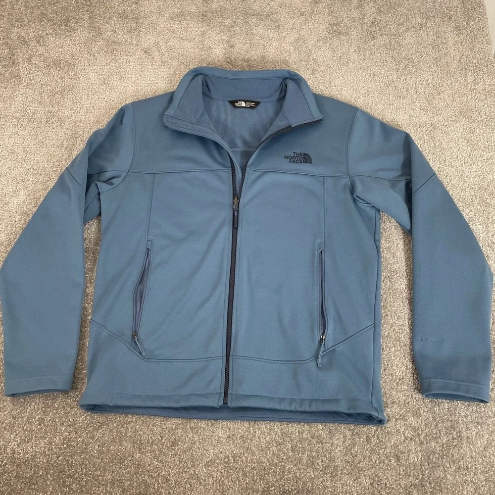 North Face Softshell Jacket Mens Medium WindWall Grid Full Zip Light Blue